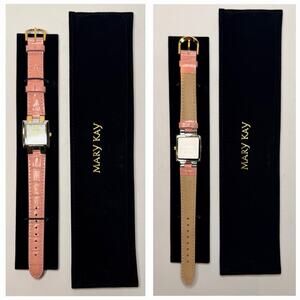 New Mary Kay Analog Watch Pink Leather Buckle Band Silver/Gold Tone Roman Numera
